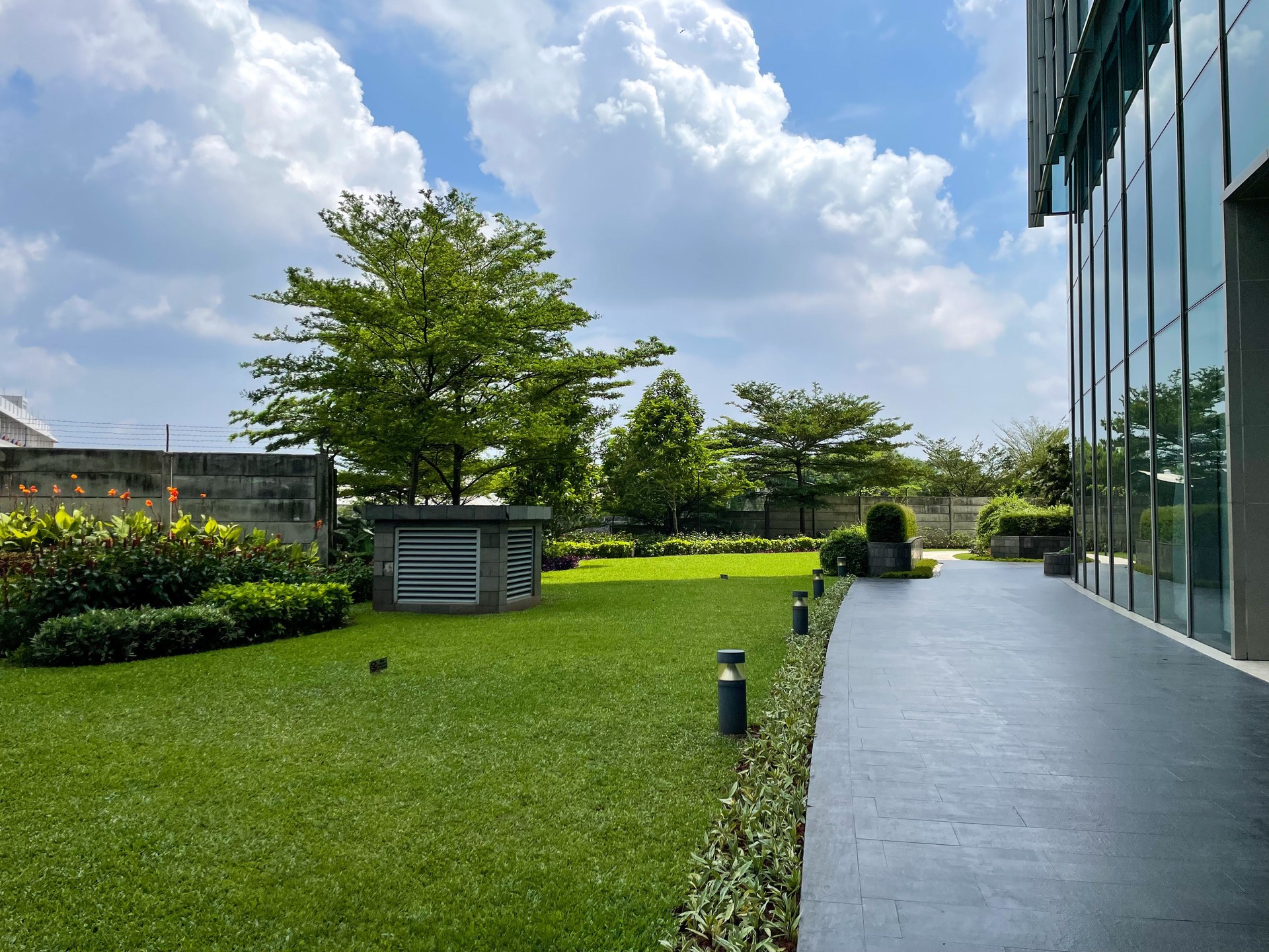 Park located in the office building environment.